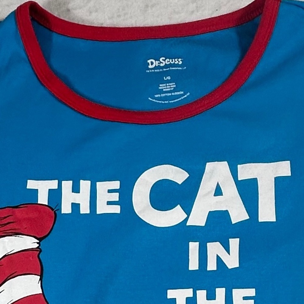 Dr Seuss Cat in the Hat Womens Large Pajama Top Shirt Blue NWT 100% Cotton